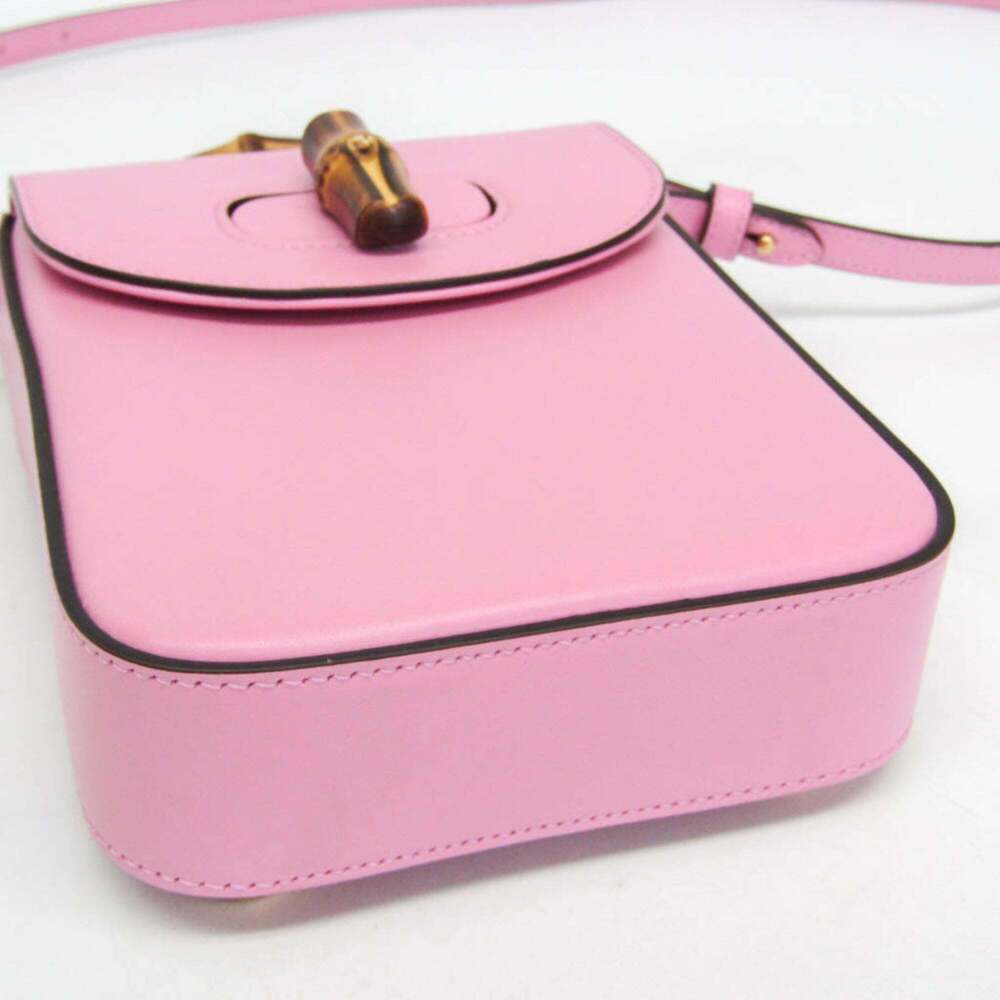 GUCCI Authentic Pink Leather Bamboo Shoulder Bag - Picture 6 of 14